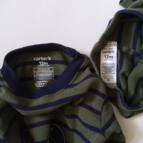 Lot of 2 Carter's Baby Pajamas Dinosaurs Stripes Monsters 100% Cotton 12 Months - Picture 7 of 11